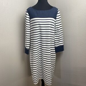 Sandra Darren Dress Women's 16 Striped Round Neck Nautical Vacation‎ 3/4 Sleeve